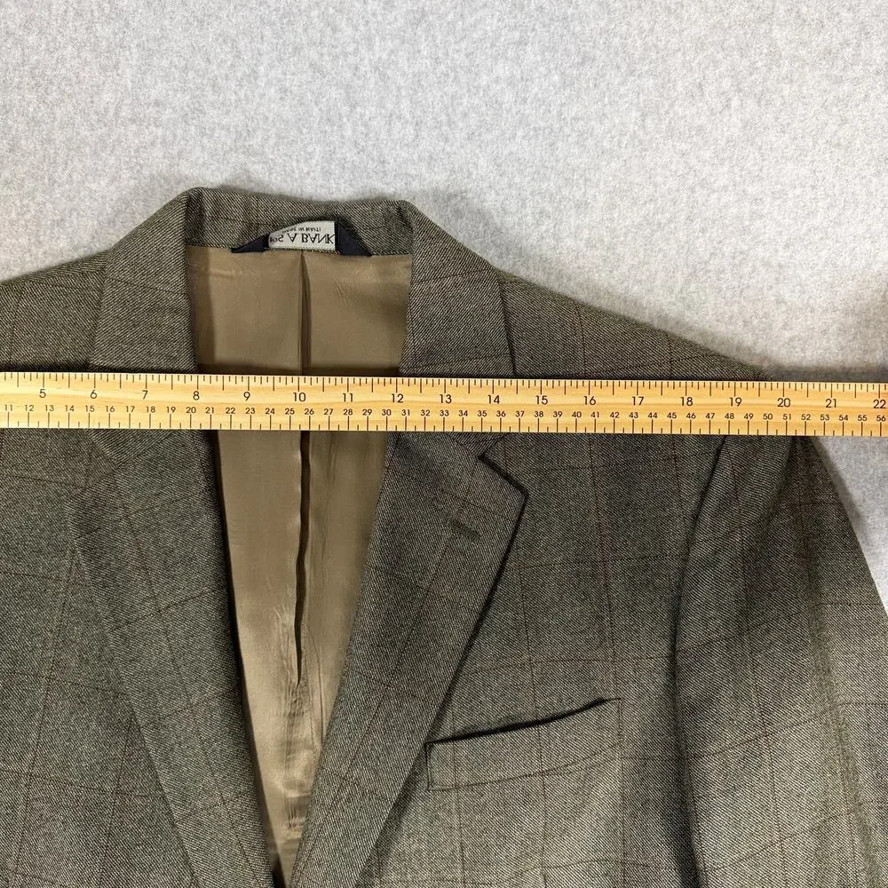 Jos A Bank 100% Wool Plaid Tweed Sport Coat Blazer Jacket Mens 43L Olive Brown